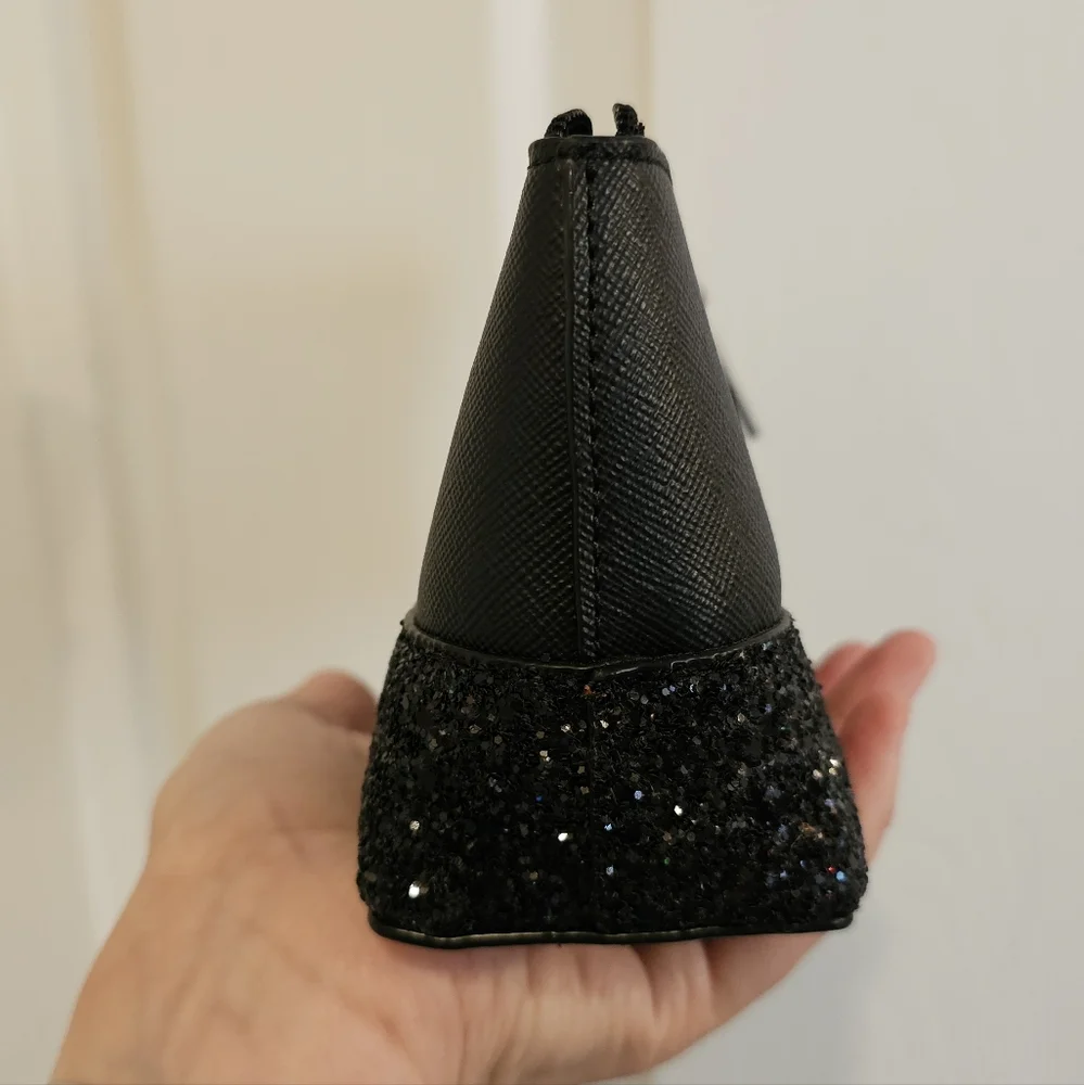 Kate Spade NWOT Black Glitter Zip Pouch